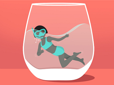 The glass half full character fresh girl glass illustration scuba swim