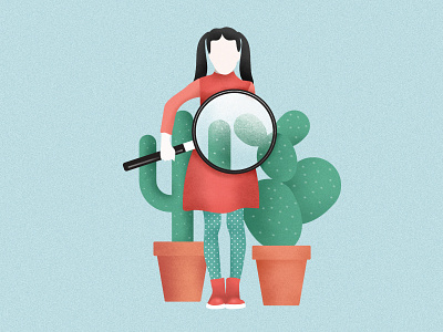 Invisible cactus character girl illustration invisible loupe