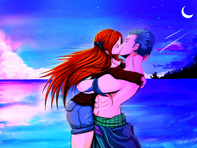 Romance bajo las estrellas ZoroRoronoa 2d anime arte digital dibujo fanart illustration