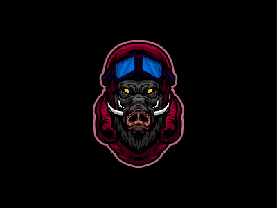 Wild boar head logo mascot 2022 airforce animal boar branding cartoon design esport esportlogo forest gaming graphic design illustration logo logogaming pilot t shirt wild