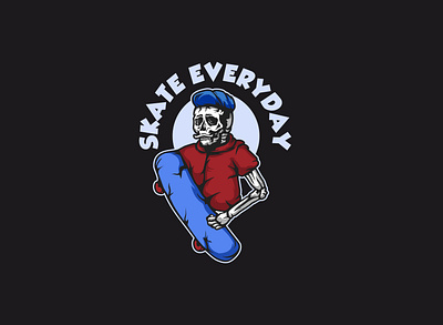 Skateboard Skull Mascot Logo Illustration 2022 apparel brand branding cartoon company design esport graphic design illustration logo punk skate skateboard skeleton skull sport tshirt ui vector
