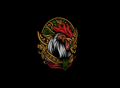 Rooster King Mascot Logo 2022 batik branding cartoon chicken culture design drawing esport fighter gold graphic design illustration king logo myth ornament rooster ui vector