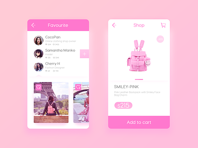 Social software interface app colour pink shopping ui