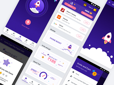 Genie android app design clean elegant mobile design purple sketch ui ux