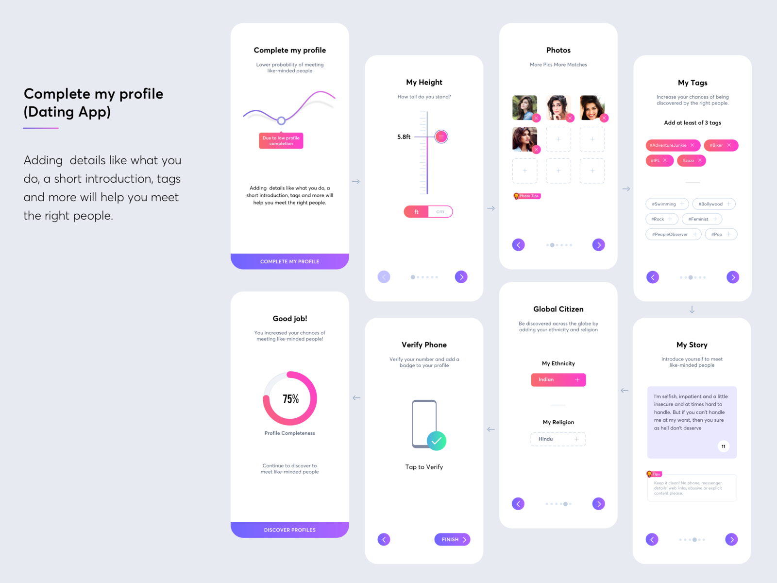 Profile Completeness Light Theme (Dating App) by Subhasis Rout on Dribbble