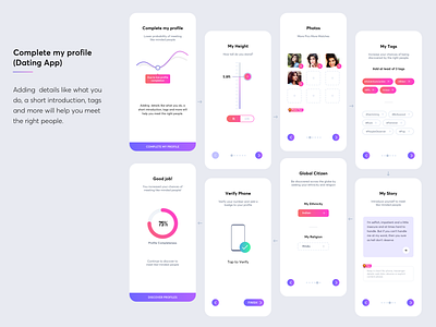 Profile Completeness Light Theme (Dating App) android clean colorful dating design elegant illustration ios light theme mobile app mobile design profile profile design sketch sketch app ui ux