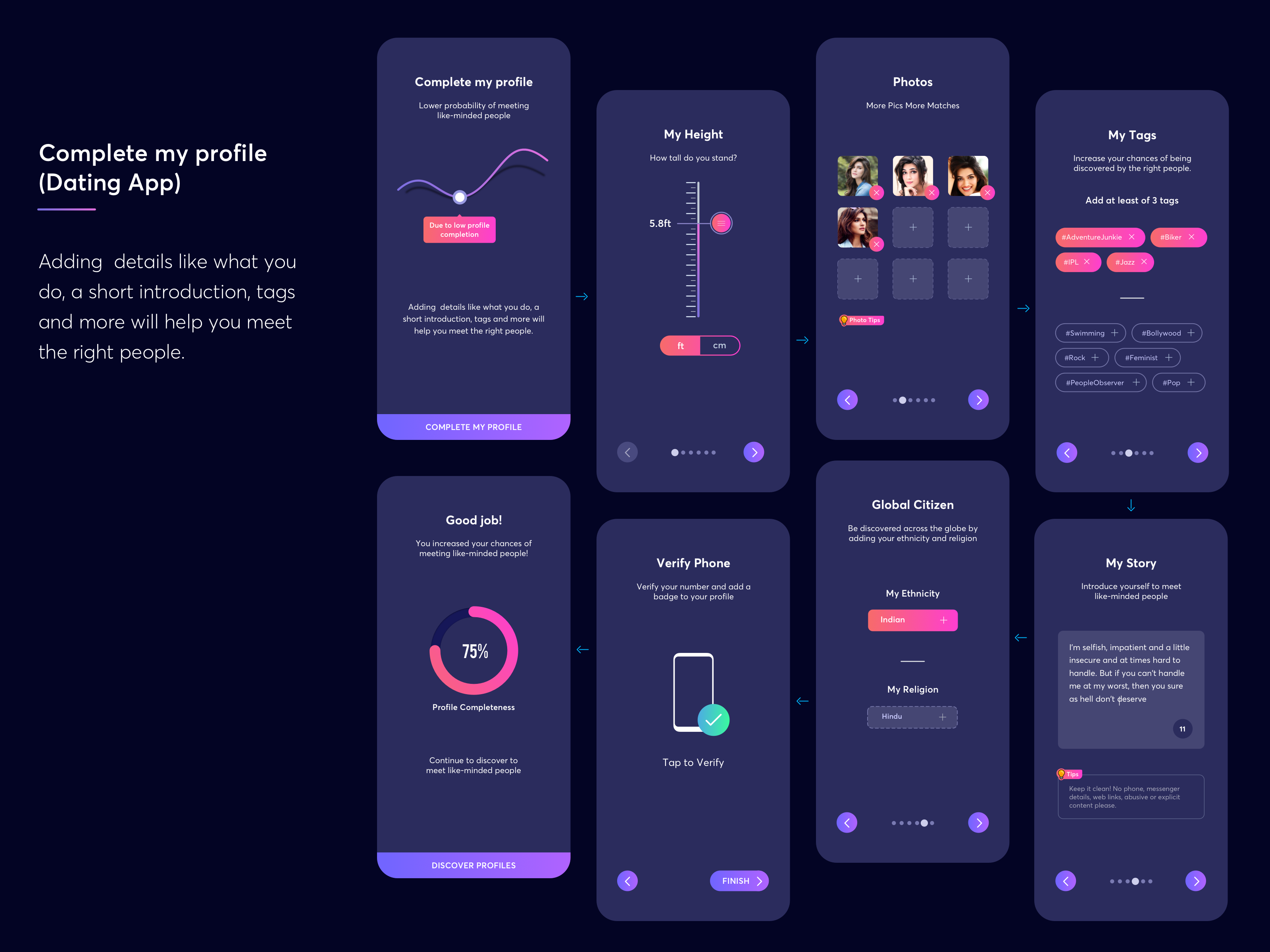 Profile Completeness Dark Theme (Dating App) .