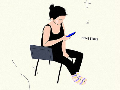 Home story art chair girl home illustration socks story