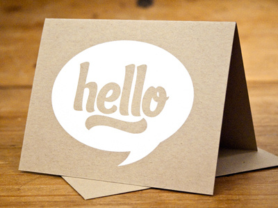 Hello. brown bubble candy card greeting hello kraft print screenprint script speech talk type typography white