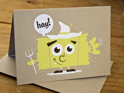 Hay Guy 3 color bubble card character character design envelope greeting card hay hello illustration kraft mr. french print screen print silkscreen simple speech wave yellow
