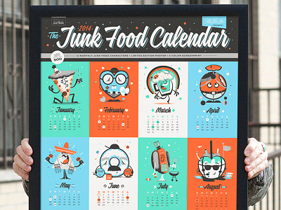 2014 Junk Food Calendar beer calendar candy characters food intricate junk food limited edition poster screen print vector