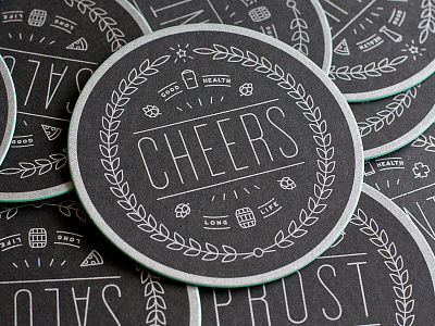 Coaster Clearance badge cheers coaster diecut drink edge color paper round screenprint type typography