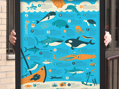 Ocean Alphabet anchor creatures dave perillo dolphin hammerhead limited edition narwhal ocean screen print whale