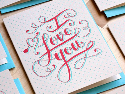 Love card hand done love lurv overprint print romance screen print script type typography