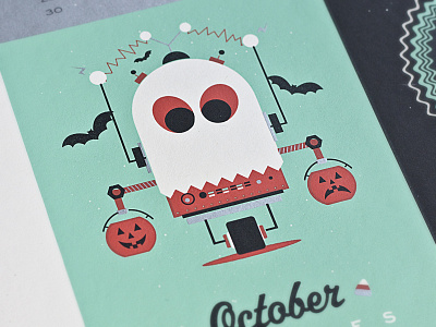 Roboghost calendar character ghost poster print robot screen print