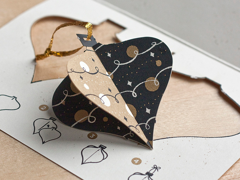 Ornament Drib ornament card holidays christmas print screenprint type origami pop-out