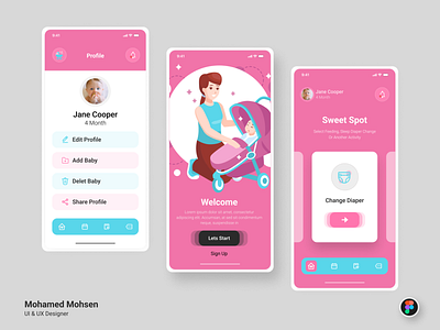 Baby Care Mobile App UI & UX Design app design graphic design mobil app mobile ui uiux design ux web page