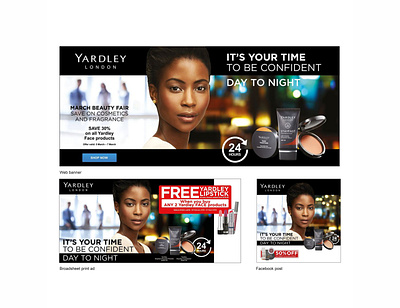 YARDLEY LONDON – Stayfast Face Retail – Digital and Print advertising art direction beauty cosmetics creative concept digital marketing marketing ui