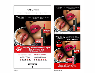 YARDLEY London – Lips Products Retail – Digital and Print advertising art direction beauty cosmetics creative concept digital marketing marketing ui