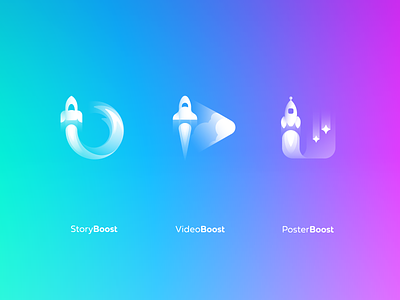 Boost apps logo system design gradient icon logo rocket