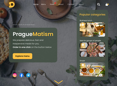 Restaurant PragueMatism branding conversion delivery food green home page landing ui ux web yellow