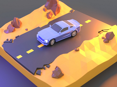 Ford Mustang Low Poly Desert 3d auto blender blender3d car ford low poly lowpoly model mustang