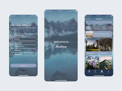 Meditation App Design app design blue components figma health care ios meditation mobile app product design splash ui design ux design welcome