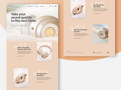 Landing page | Entertainment beije e commerce entertainment figma headphones hero header landing page music neutral pale pink ui ui design web design website