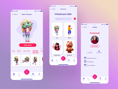 Character builder | e-commerce 3d app design characters design e commerce figma illustration ios mobile app pink product design profile tab bar ui design user user flow zombie