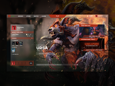DOTA 2 Main Screen | Redesign Concept design dota2 figma game gaming interface design ui ux