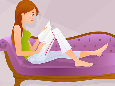 Girl reading cartoon drawing illustration