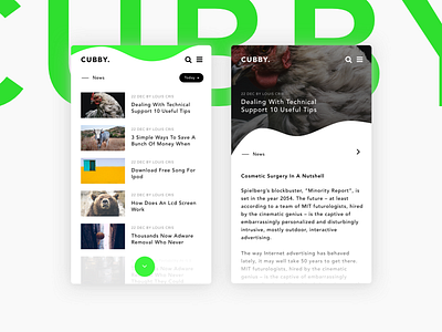 Cubby. News & Blog App app blog clean design green mobile modern news ui ux webdesign