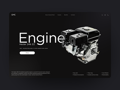 hero screen for the page of an engine black dark design hero hero screen ui ux web