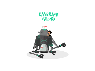 Embrace failure character flat girl have no fear illustration robot technology values vector