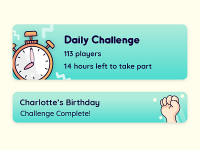Daily Challenge UI Elements app cards challenge clock game illustrations mobile ui