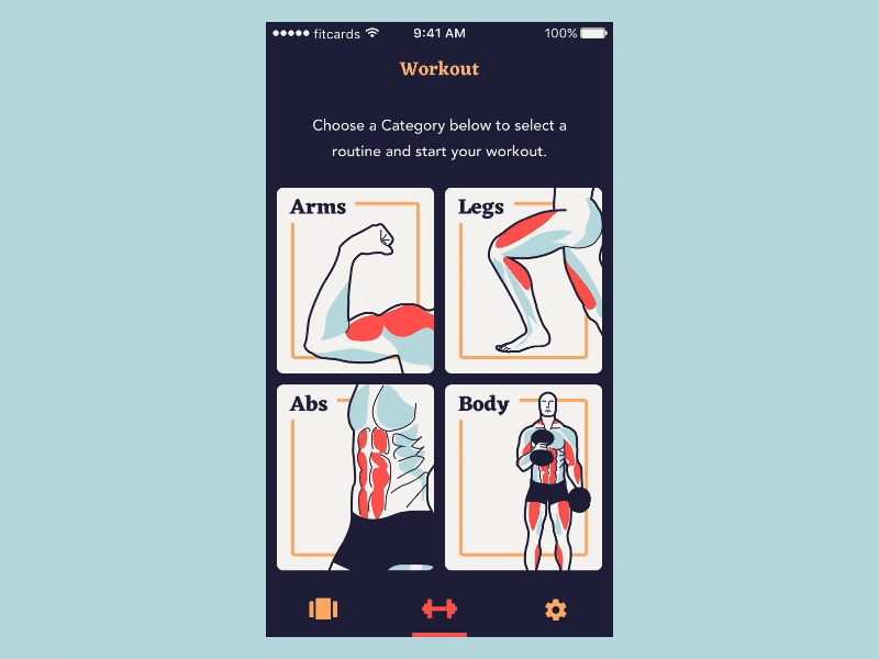 FitCards animation app cards exercise fitness flinto mobile workout