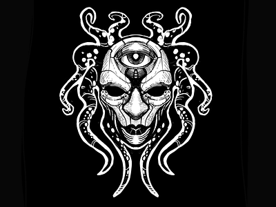 Mask of the Mindless | Mindless | Inktober 2019 Day 2 dark darkness digital illustration digital ink horror illustration ink inktober lovecraft mask mindless tentacles