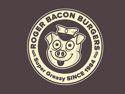 Roger Bacon Burgers bacon burger logo pig vintage