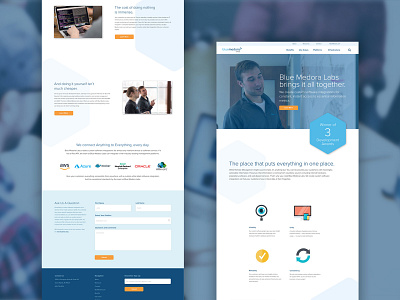 Blue Medora Labs Site Design blue blue medora labs company website grand rapids orange overlapping software company tech web design web ui