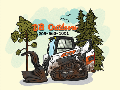 DB Outdoors Logo bobcat branding construction custom illustration custom logo design excavation graphic illustration landscaping procreate trees