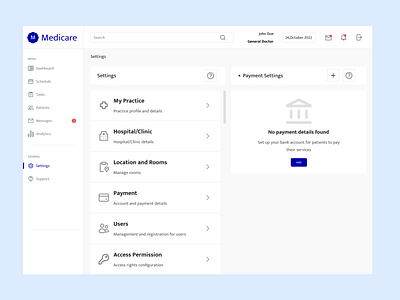 Medicare settings page