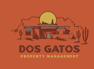 Dos Gatos baja beach beach house cactus casita cats desert gatos illustration logo mexico orange property management rental sun texture