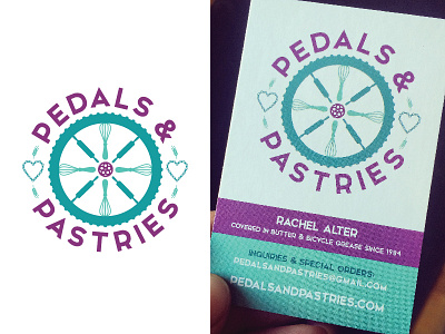 Pedals & Pastries bakery bike logo bike wheel business cards logo design pastries whisks