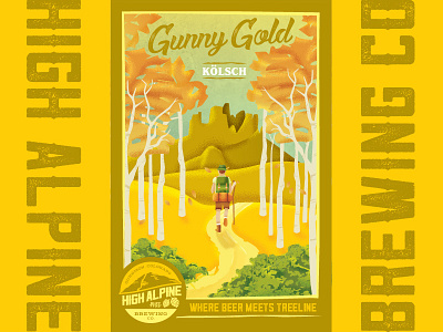 Gunny Gold Kolsch aspens backcountry beer brewery can colorado hiking illustration label mountains texture trees