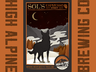 Sol's Espresso Stout beer can colorado dog illustration label mountains night snow texture