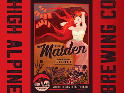 The Maiden Imperial Stout autumn beer can colorado goddess illustration label mountain texture wildflowers