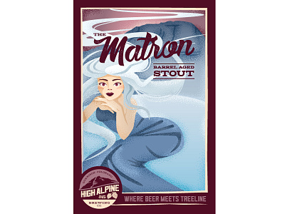 The Matron Full Label beer can colorado goddess illustration label mountain texture wildflowers winter