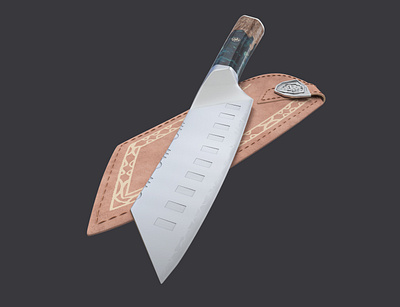 Knife With Cover 3d model 3d render design essentials kitchen knife leather product render sharp knife