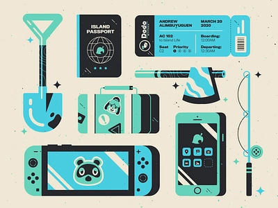 Animal Crossing: New Horizons animalcrossing axe boarding pass branding fishing illustration iphone nintendo passport print suitcase switch typography