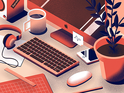 Always Working desk illustration illustrator iphone isometric plant texture vector